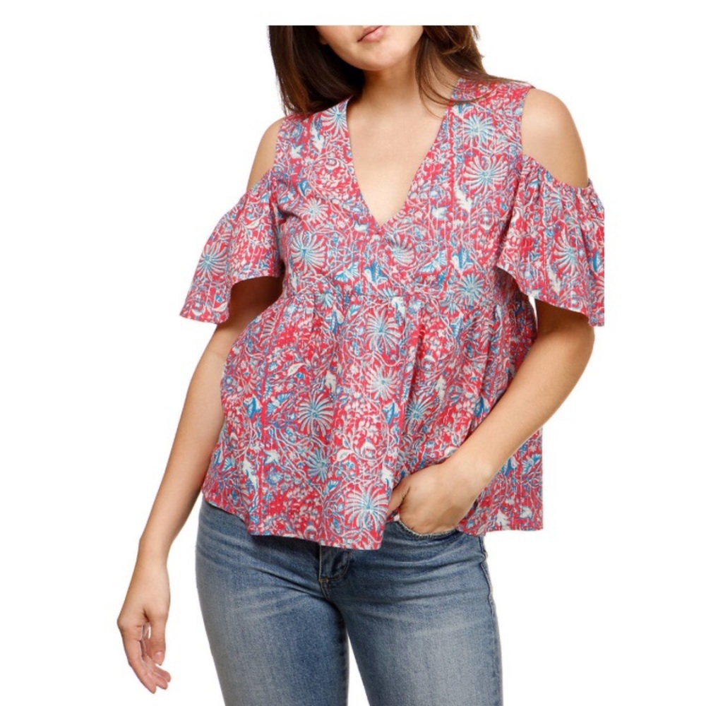 Lucky Brand Printed Cold Shoulder Top NWT